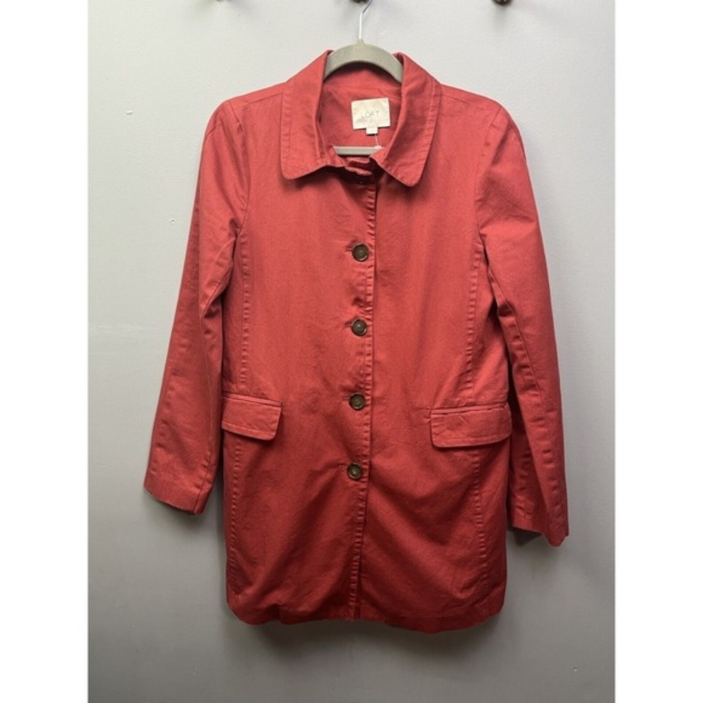 Ann Taylor LOFT Trench Coat Womens Size 4 Button‎ front Lined Red Office